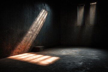 Dark room, sunbeams pierce the gloom