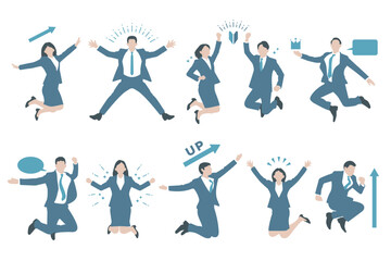 躍動感のあるジャンプポーズ・ビジネスパーソンのイラスト素材