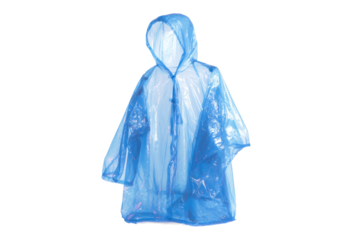 Blue Disposable Plastic Rain Poncho with Hood
