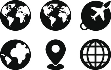 World travel icons silhouette