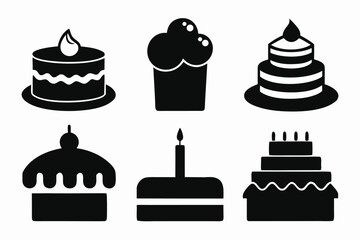 Variety of cake illustrations silhouette