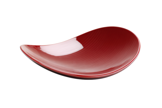 Curved Red Ceramic Plate on Transparent Background