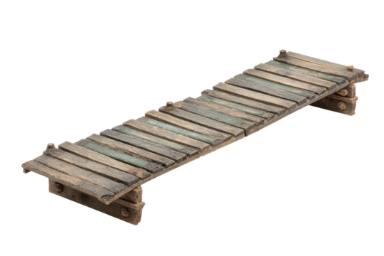 Weathered Wooden Footbridge Model on Transparent Background