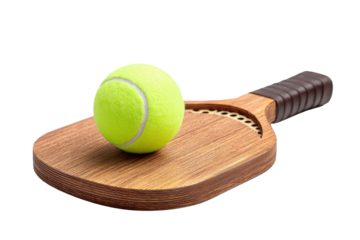 Wooden Platform Tennis Paddle with Neon Ball on Transparent Background