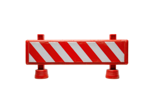 Red and White Striped Safety Barricade on Transparent Background
