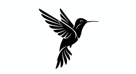 Fototapeta premium Hummingbird vector illustration, black silhouette PNG, stylized bird design, perfect for logos, prints, and digital projects, offering a sleek and modern aesthetic.