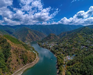 Mountainous River Valley Aerial View