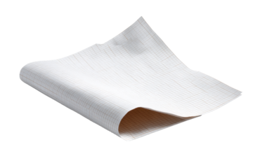 Curled Graph Paper Sheet on Transparent Background