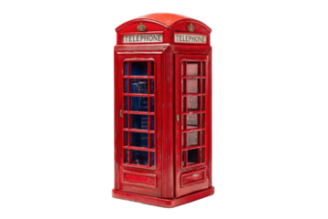 Red British Telephone Box on Transparent Background