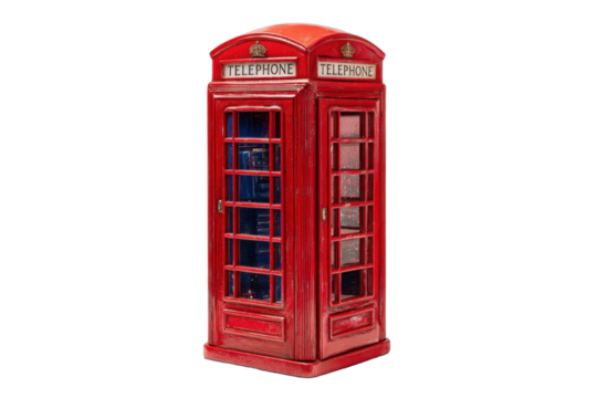 Red British Telephone Box on Transparent Background