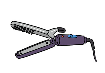 Fototapeta premium Hair styling tool with comb and straightener in flat drawing style 