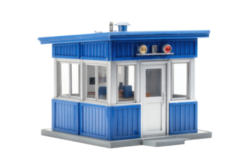 Blue Police Station Guardhouse Model on Transparent Background