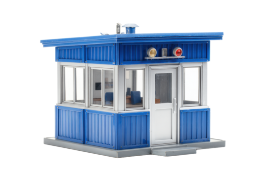 Blue Police Station Guardhouse Model on Transparent Background