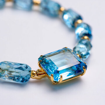 Create a 4K-ready Radiant-cut topaz choker with gold clasp against a clean and crisp white background