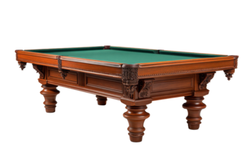 Ornate Wooden Pool Table on Transparent Background