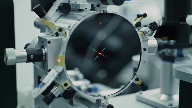 Lab laser alignment optics testing, industrial backdrop