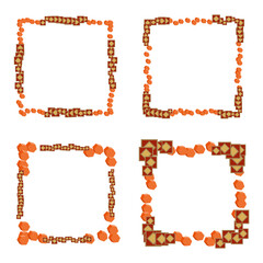 Square frames pattern. Red orange polygons. Abstract decorative symmetry. Vector illustration