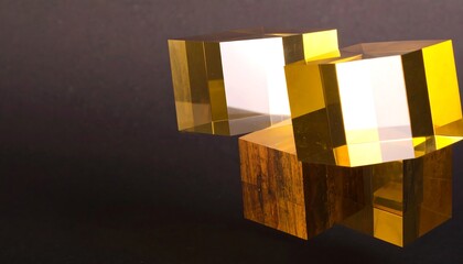 Transparent golden cubes on dark background