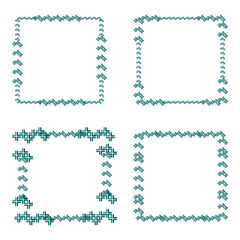 Square pattern border. Decorative green ornament. Abstract geometric vector. Artistic frame figure.