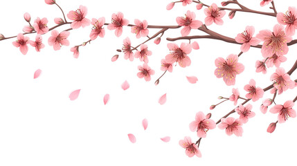 Cherry blossom branch with blooming Sakura. Realistic watercolor cherry flower