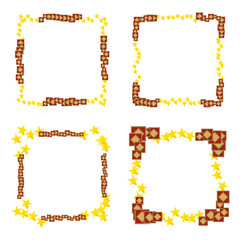 Square frame border. Yellow stars decoration. Brown pattern elements. Festive design shape