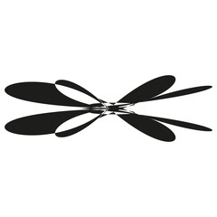 Abstract black form. Symmetrical petal pattern. Geometric radial design. Modern artistic shape.
