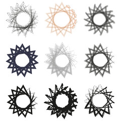 Abstract circular frames. Star shaped patterns. Symmetric geometric rings. Vector art
