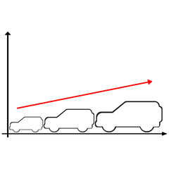 Chart icon. Car symbol. Red growth line. Vector illustration