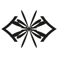Black abstract geometry. Symmetric sharp petals. Central radial composition. Futuristic decorative form.