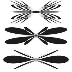 Dragonfly icon. Wing emblem. Black silhouette. Vector design