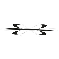 Black abstract form. Elongated petal lines. Symmetric minimal design. Decorative vector element
