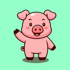 Obraz premium illustration cute cartoon pig standing waving hand