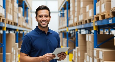 Warehouse Worker Using Tablet.