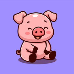 Obraz premium Adorable Cartoon, cute cartoon pig sit down simple design