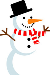 Cheerful Snowman with Top Hat and Striped Scarf Illustration