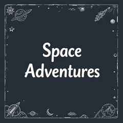 Space Adventures Design with Planets Stars and Rockets on Dark Backdrop