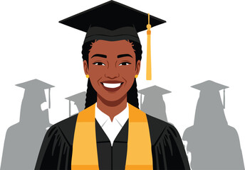 Happy Black Woman Graduate in Cap and Gown.