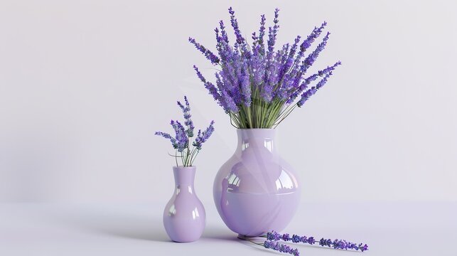 Lavender and Vase on a White Background – a simple and elegant composition. The white background highlights the delicate lavender and vase, creating a fresh and calming visual.