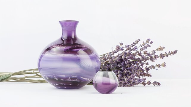 Lavender and Vase on a White Background – a simple and elegant composition. The white background highlights the delicate lavender and vase, creating a fresh and calming visual.