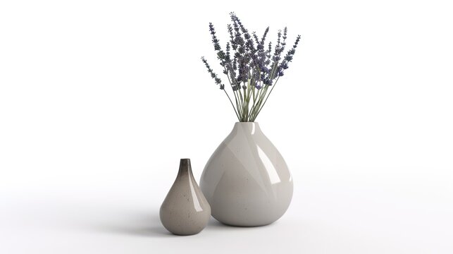 Lavender and Vase on a White Background – a simple and elegant composition. The white background highlights the delicate lavender and vase, creating a fresh and calming visual.