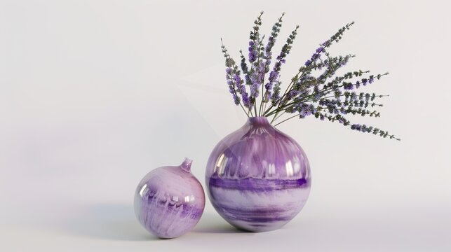 Lavender and Vase on a White Background – a simple and elegant composition. The white background highlights the delicate lavender and vase, creating a fresh and calming visual.