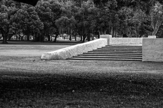 Fototapeta Black and White Steps in a Deserted Park.