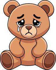 Obraz premium Sad Crying Teddy Bear Cartoon Illustration.