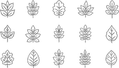 Elegant leaf icon set for natural design projects, botanical illustrations for eco-friendly concepts, minimalist style