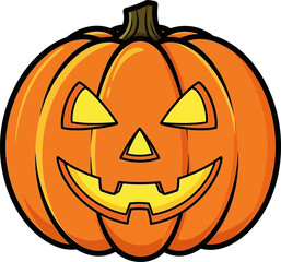 Cartoon Jack-o'-Lantern with Carved Face and Stem