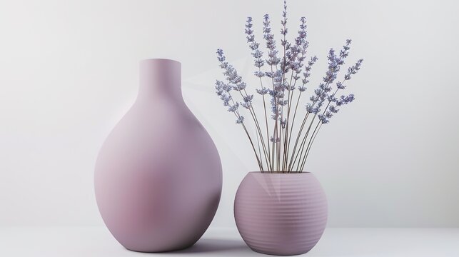 Lavender and Vase on a White Background – a simple and elegant composition. The white background highlights the delicate lavender and vase, creating a fresh and calming visual.