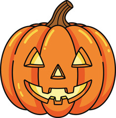 Cartoon Halloween Pumpkin with Carved Face