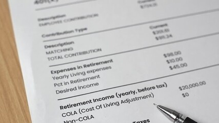 Retirement banking plan 401k and white pen on a white background. Close-up