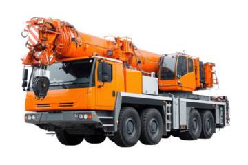 Orange Mobile Crane Truck on Transparent Background