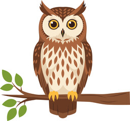 Cute Cartoon Owl Perched on a Branch